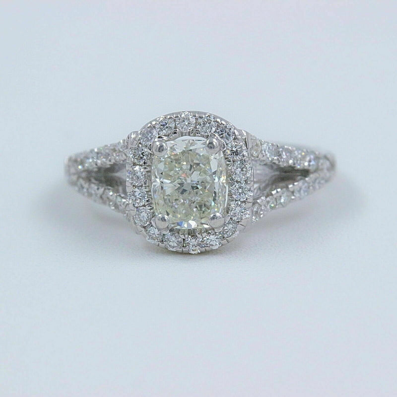 Cushion Halo Diamond Engagement Ring 1.55 tcw 14k White Gold $10,000 Retail