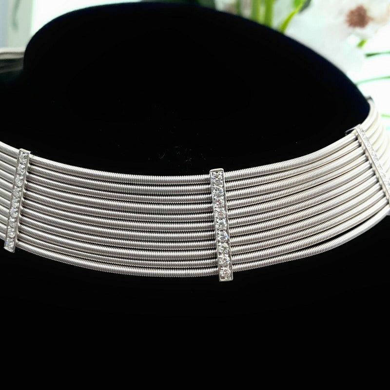 Round Brilliant Diamonds 1.75 tcw 18kt White Gold Cable Design Choker Necklace