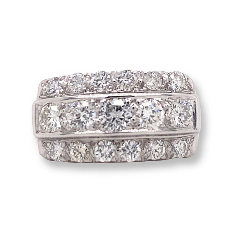 Vintage Design Round Diamonds 1.50 tcw Three Row Band Ring 14kt White Gold