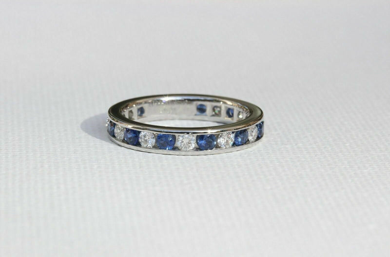 Tiffany & Co Diamond Sapphire Full Circle Eternity Wedding Band Ring in Platinum