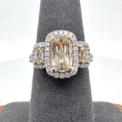 HENRI DAUSSI 2.36 tcw 3 Stone Cushion Diamond Engagement Ring 18kt White Gold