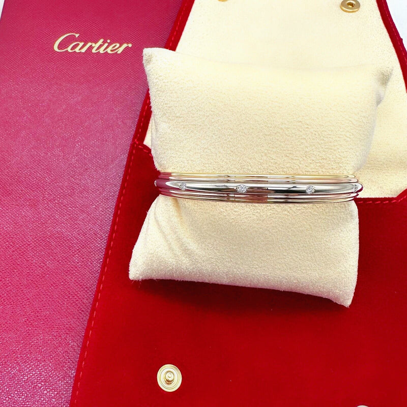 CARTIER  Saturne Multi-Tone 18kt Yellow White Rose Gold Diamond Bangle Bracelet