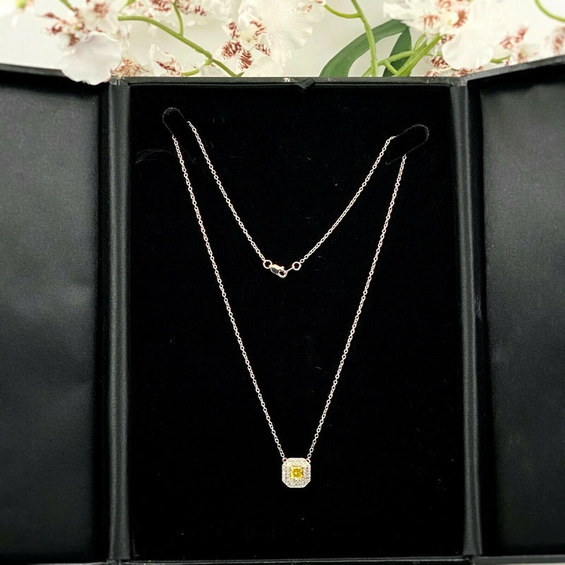 Fancy Vivid Yellow Radiant Diamond 1.50 tcw Pendant Necklace