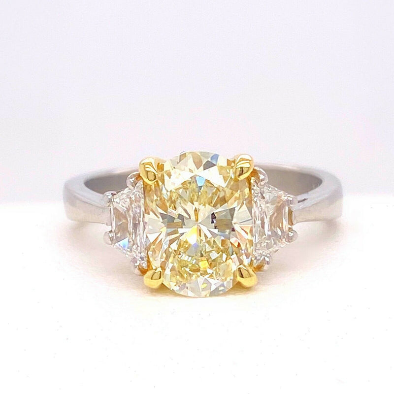 2.56 TCW Fancy Oval Diamond 3-Stone Platinum Engagement Ring GIA