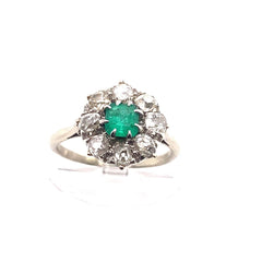 Antique Edwardian Square Emerald & Diamond Ring 1.30 tcw in 14kt White Gold