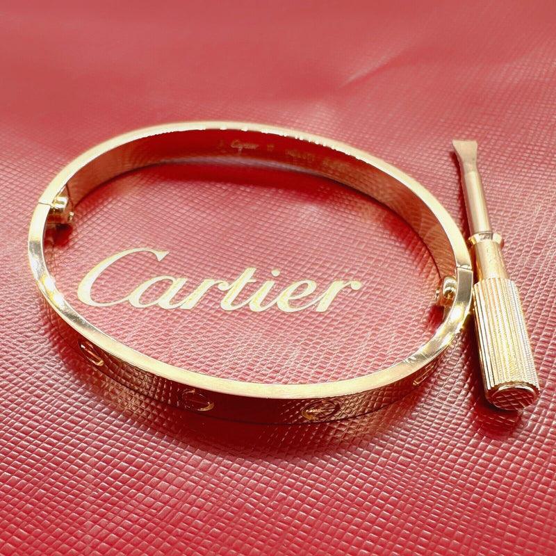 CARTIER LOVE Bracelet 18K Rose Gold 6.1 MM Full Set COA Boxes SZ 17