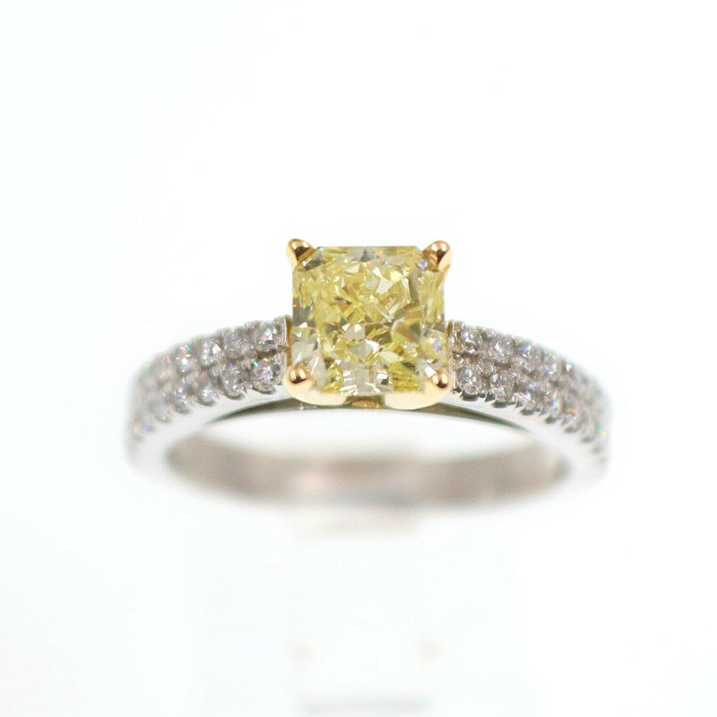 Fancy Yellow Diamond Engagement Ring 1.62 tcw Radiant Pave Diamonds $15000 Value