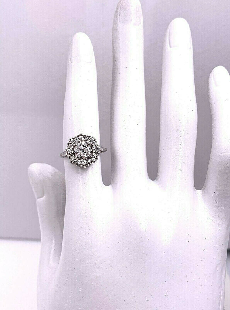 Round Brilliant Diamond Flower Ring 1.08 CTW 14K White Gold