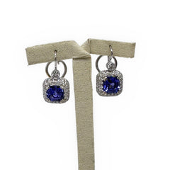 Blue Tanzanite and Diamond Drop Earrings in 18K White Gold