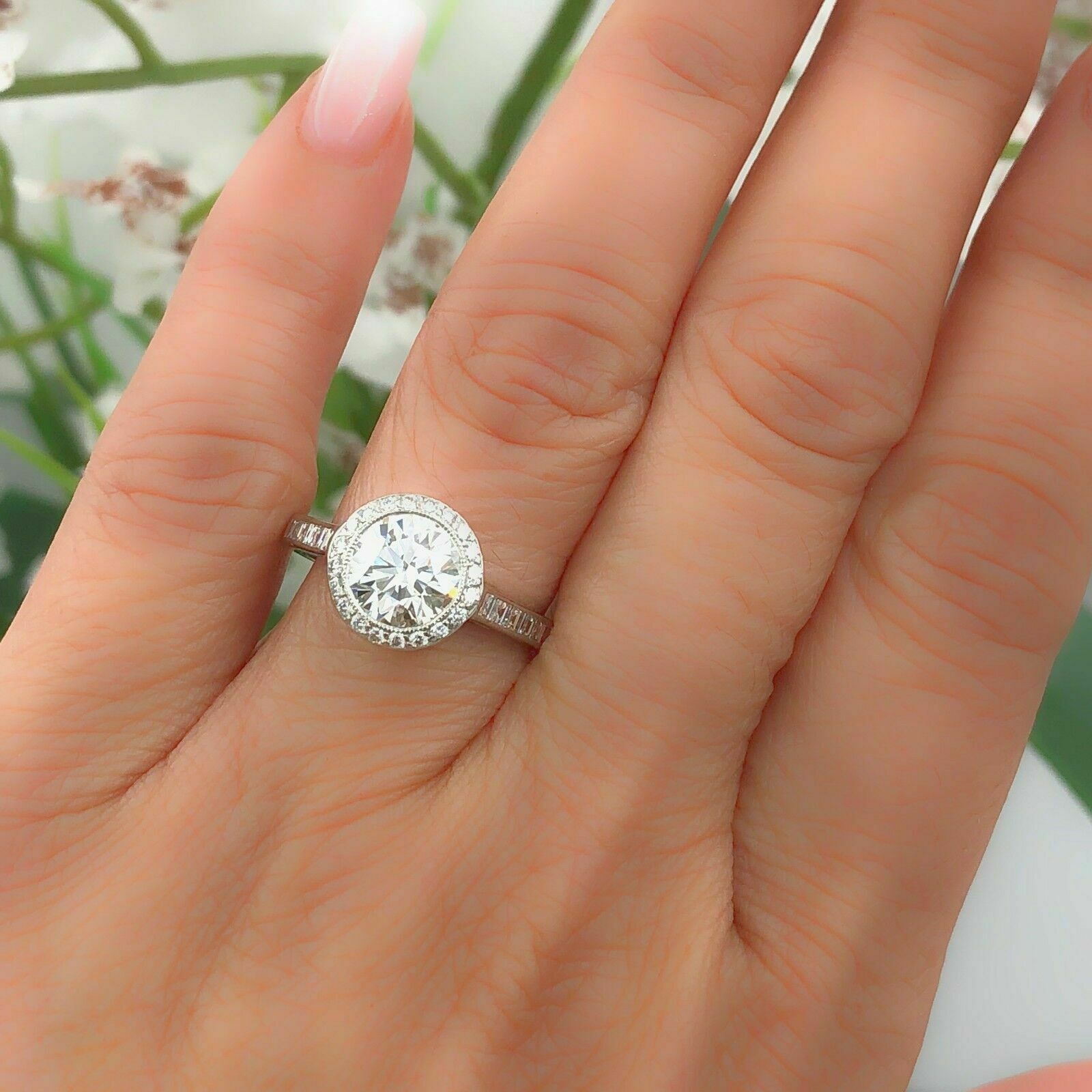 Tiffany Co Bead Set Platinum Diamond Engagement Ring Rounds