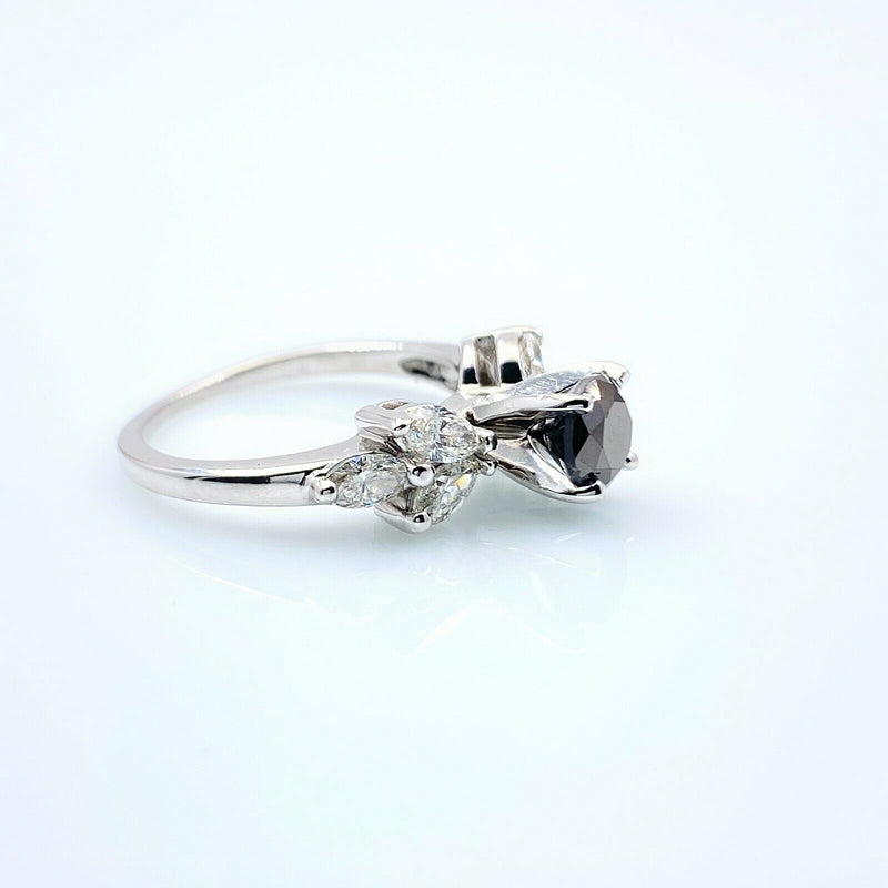 Black Round Diamond Engagement Ring 1.40 tcw 14kt White Gold