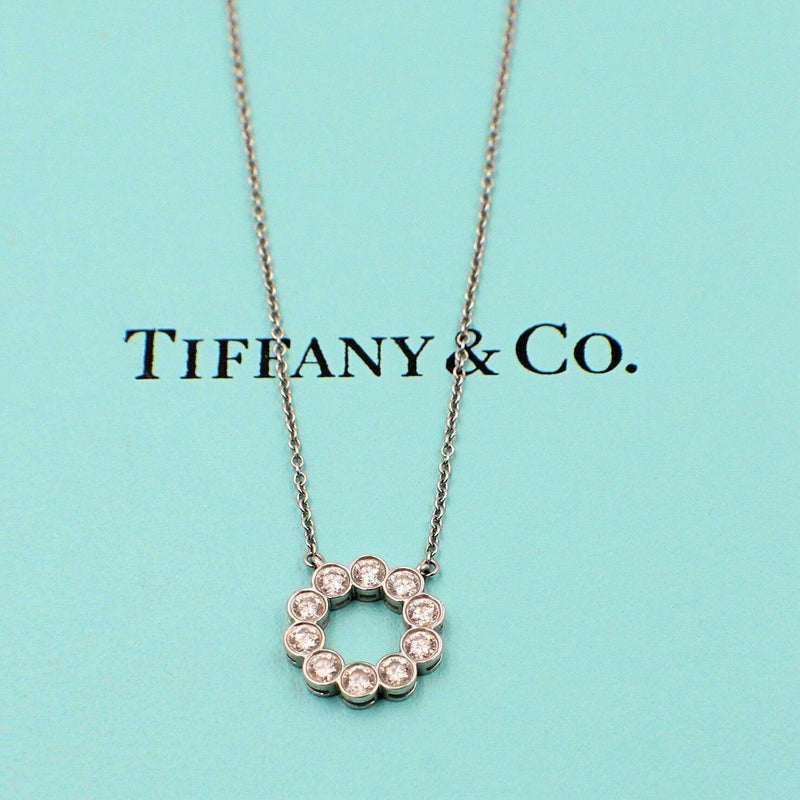 Tiffany & Co Jazz Platinum Diamond 0.90 tcw Circle Pendant Necklace $8000 Value
