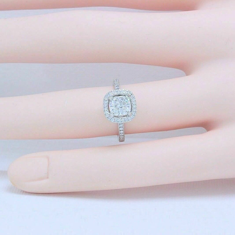 Simon G Halo Diamond Engagement Ring Pave Band Cushion 1.31 tcw F VVS1 Platinum
