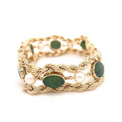 Jade & Pearl Double Rope 14kt Yellow Gold Bracelet