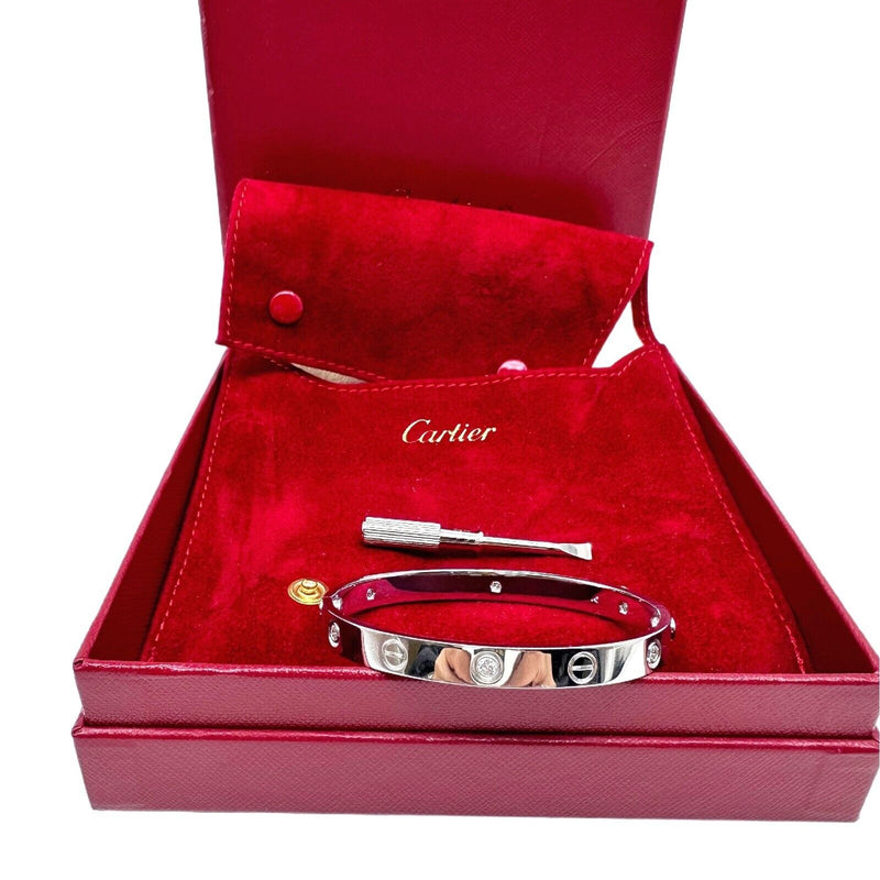 Cartier 1998 6 Diamond Love Bangle Bracelet SZ 17 18kt White Gold
