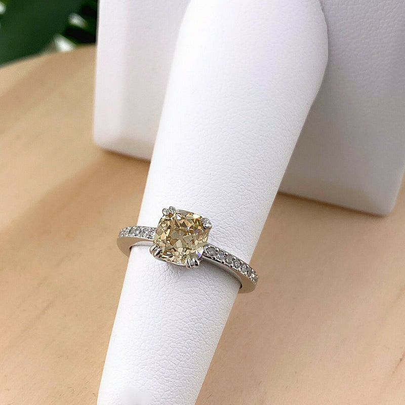 Old Mine Cut Diamond Fancy Brownish Yellow 1.81 tcw Engagement Ring GIA Platinum