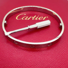 CARTIER LOVE Bracelet 18kt White Gold Full Set Box COA SZ 19
