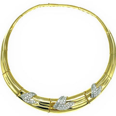 LADIES 2.80 tcw Round and Baguette Cut Diamonds 18kt YG Station Choker Necklace