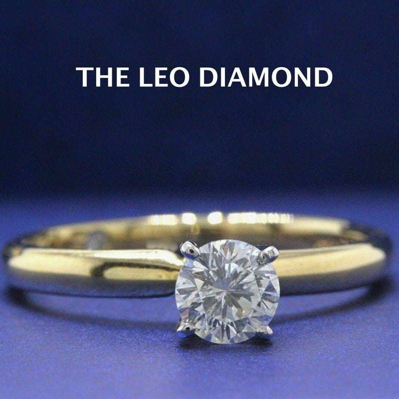 Leo Round Diamond Solitaire Engagement Ring 0.45 ct I SI2 14k Yellow Gold Papers