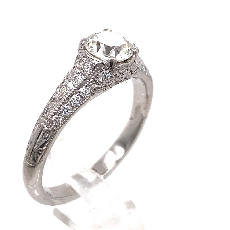 Old European Cut Diamond Engagment Ring 0.82 tcw Platinum