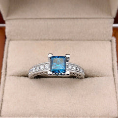 Blue Diamond Princess Cut Engagement Ring 2.01 tcw Appraisal