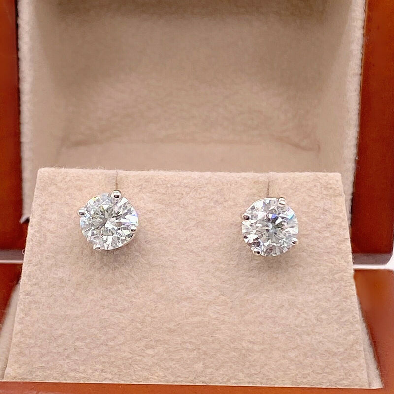 2.04 TCW Round Brilliant Diamond Stud Earrings 14K White Gold