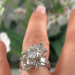 Round Diamond Flower Ring 1.12 tcw in 18k White Gold