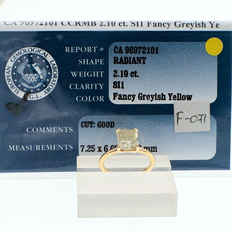 Fancy Radiant Cut 2.10 Carat Diamond Solitaire Ring 14K EGL