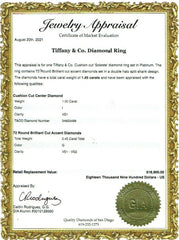 Tiffany & Co Soleste Cushion Diamond 1.45 tcw Platinum Engagement Ring