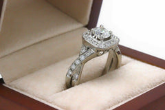 Leo Round Diamond Engagement Ring Halo Twist 1.23 tcw in 14k White Gold