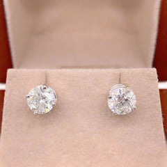 2.04 TCW Round Brilliant Diamond Stud Earrings 14K White Gold