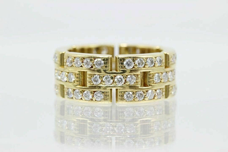 Cartier Maillon Panthere Diamond Eternity Wedding Band Ring 3 Row 18K Y Gold