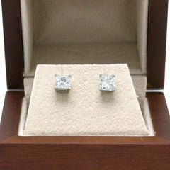 Princess Cut Diamond Stud Earrings 1.60 tcw Set in 14k White Gold $9,000 Retail