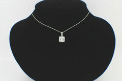 Princess Cut Diamond Pendant Necklace Halo Design in 14k White Gold 1.46 tcw