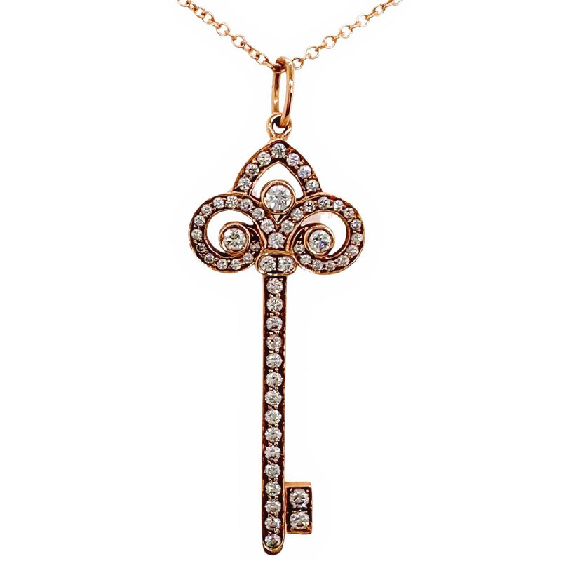 TIFFANY & CO Fleur de Lis Diamond Key Pendant in 18kt Rose Gold