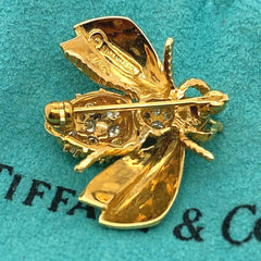 Tiffany & Co Vintage Rare Diamond Ruby Bumble Bee Brooch 18kt Yellow Gold