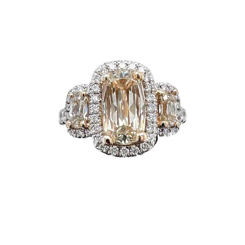 HENRI DAUSSI 2.36 tcw 3 Stone Cushion Diamond Engagement Ring 18kt White Gold