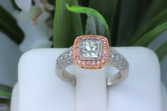 Platinum & Rose Gold Diamond Engagement Ring Cushion & Pink Diamonds 1.50 tcw