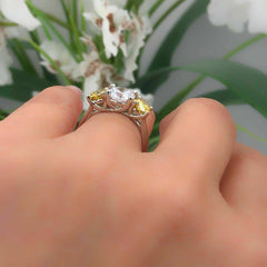 Fancy Vivid Yellow Round Diamond 3 Stone Semi Mount Engagement Ring