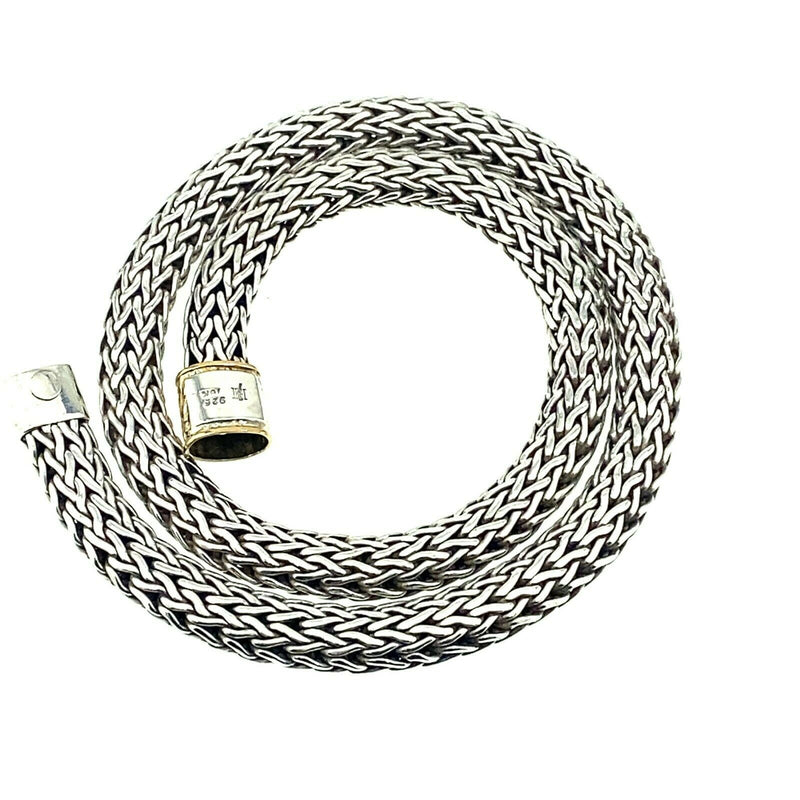 John Hardy Classic Woven Wheat Chain Necklace Sterling Silver 18kt YG 10 MM 20'