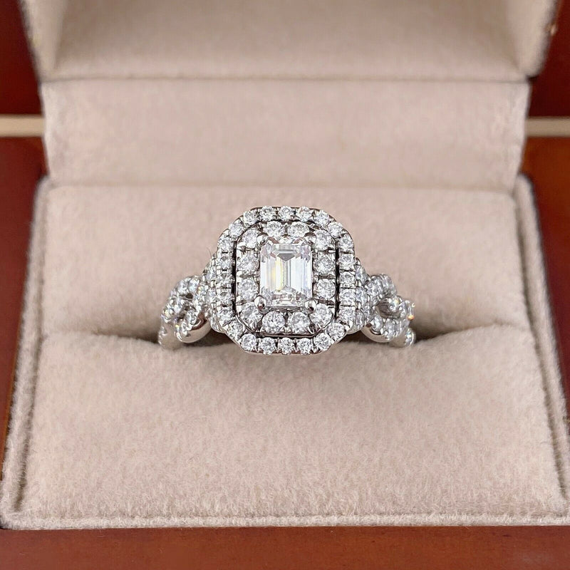 Celebration Grand Ideal 1 1/2 tcw Emerald Diamond Frame Engagement Ring 14kt WG