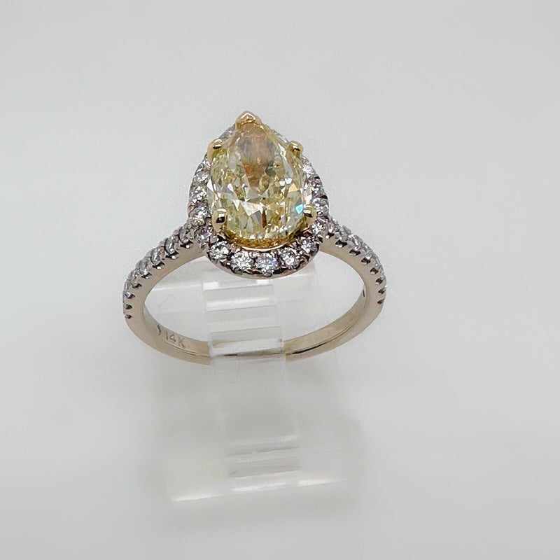 3.05 tcw Pear Shape Natural FLBG Yellow SI2 Halo Diamond Engagement Ring
