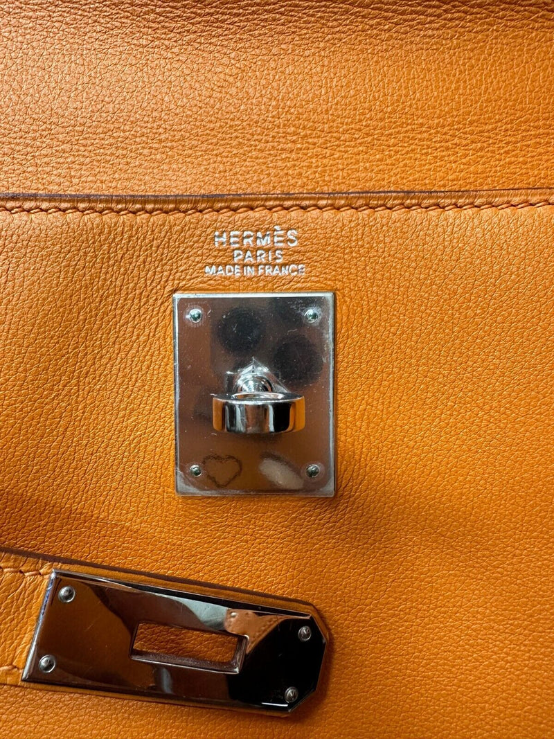 HERMES Kelly Retourne 32 cmm Circa 2005 Orange Veau Swift Palladium Hardware