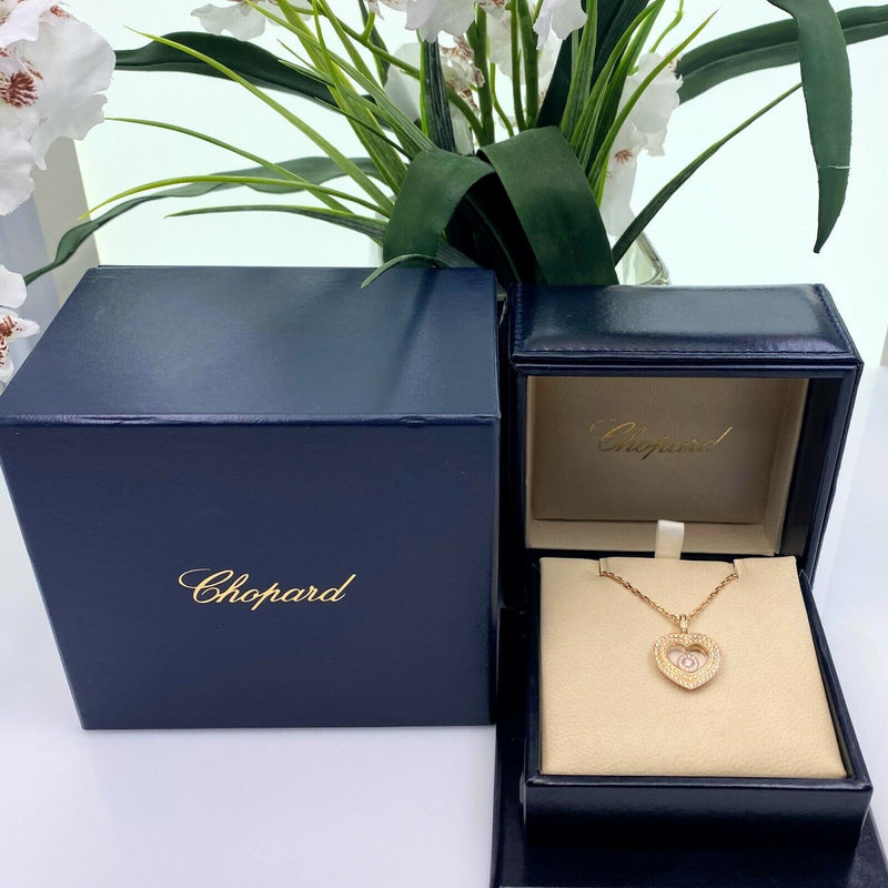 Chopard Happy Hearts Diamond Rose Gold Pendant Necklace 18K 16' Box