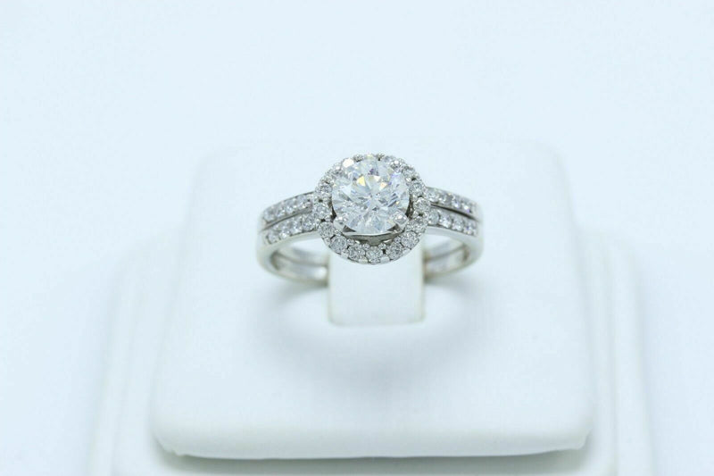 Tolkowsky Ideal Cut Round Diamond Engagement Ring & Band 14k White Gold 1.54 tcw