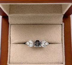 Black Round Diamond Engagement Ring 1.40 tcw 14kt White Gold