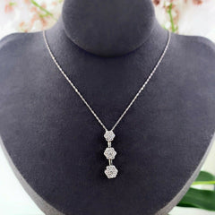 Three Station Flower Diamond Pendant Necklace