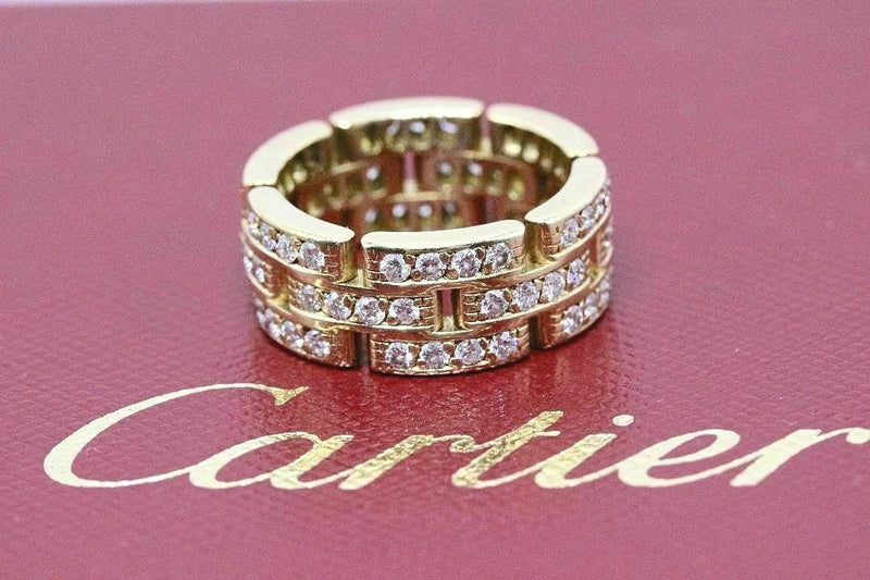 Cartier Maillon Panthere Diamond Eternity Wedding Band Ring 3 Row 18K Y Gold
