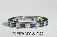 Tiffany & Co Diamond Sapphire Full Circle Eternity Wedding Band Ring in Platinum