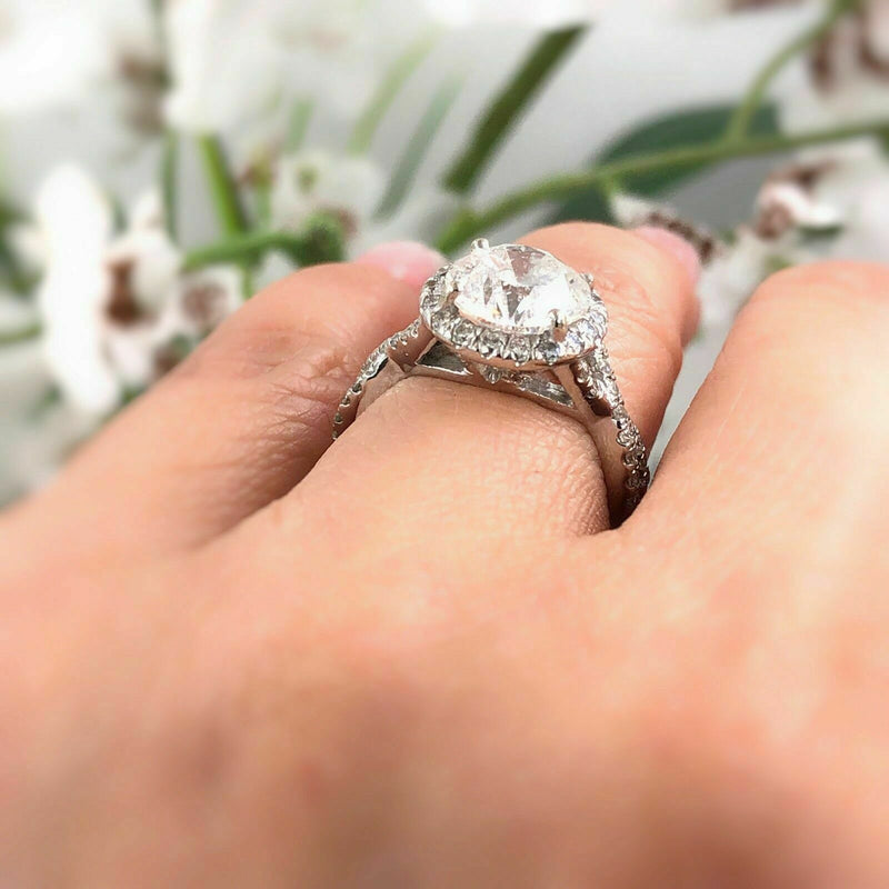 Diamond Engagement Ring Halo Design Rounds 2.95 tcw 14k White Gold $20,000 Value